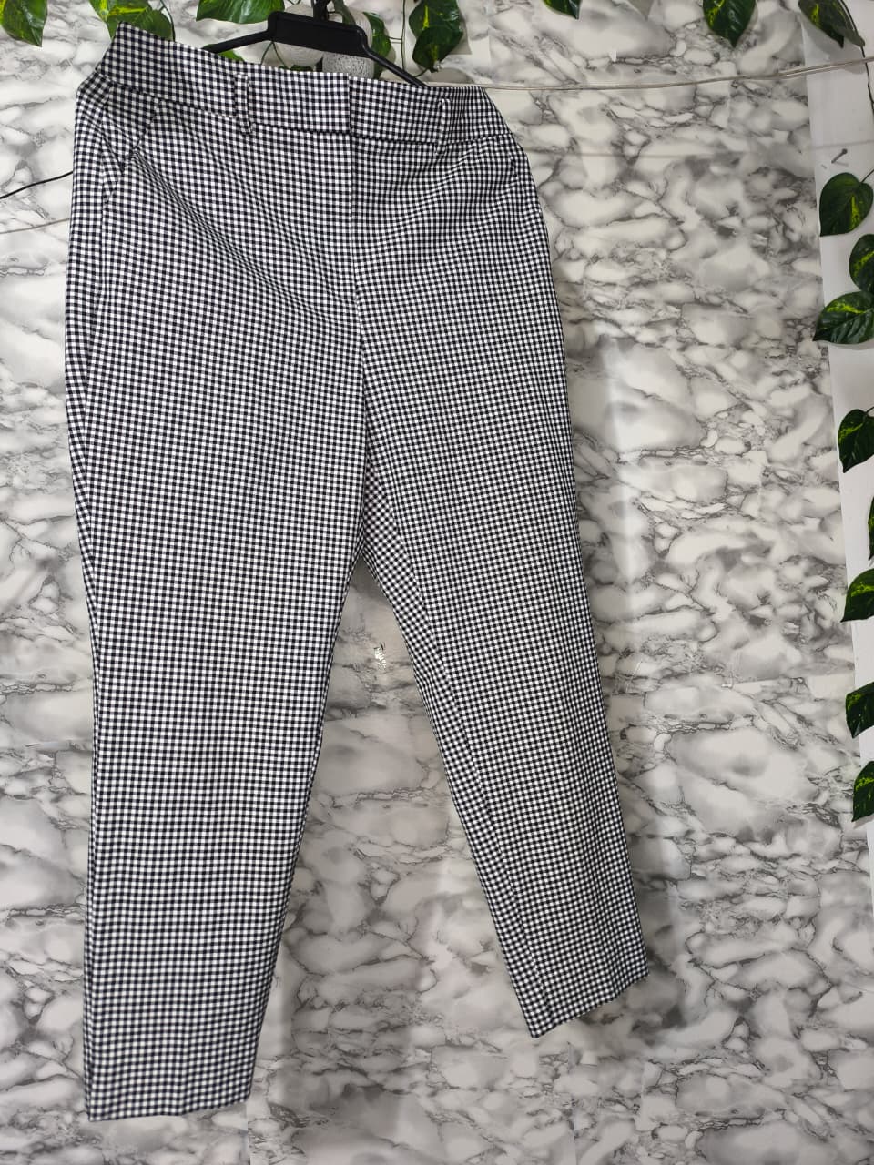 Pantalón Mujer Estampado Vichy Blanco y Negro Talla 8 USA