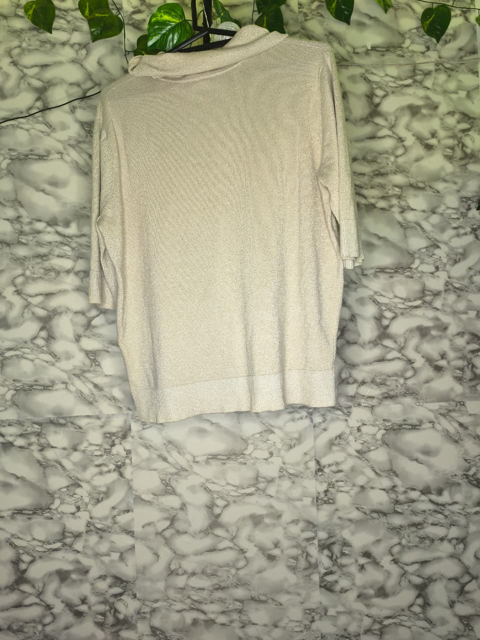 Blusa Tejida Cuello Alto Beige Crema Mujer Talla L