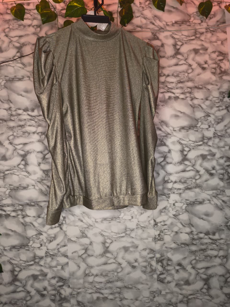 Blusa Mujer Dorada Metálica Mangas Abullonadas Lurex Talla S