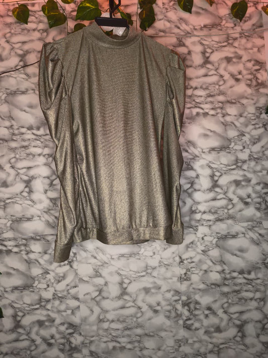 Blusa Mujer Dorada Metálica Mangas Abullonadas Lurex Talla S