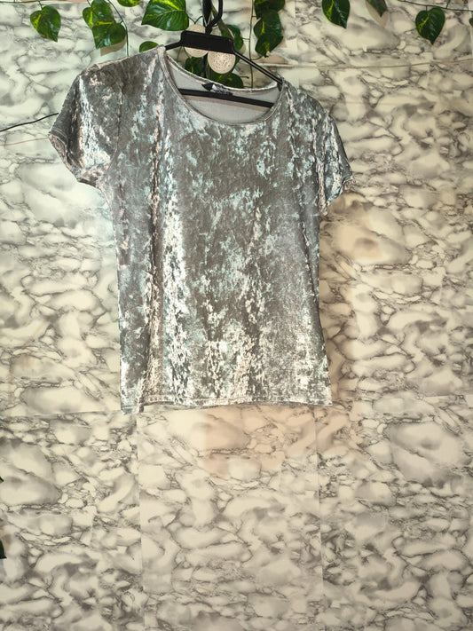 Camiseta Mujer Terciopelo Aplastado Plateado Gris Crushed Velvet Talla L