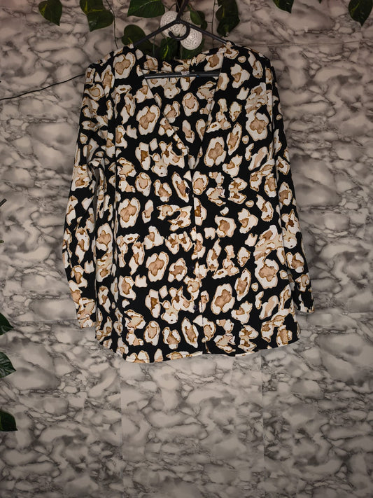 Blusa Mujer Animal Print Leopardo Negro Crema y Café Dorado Talla S
