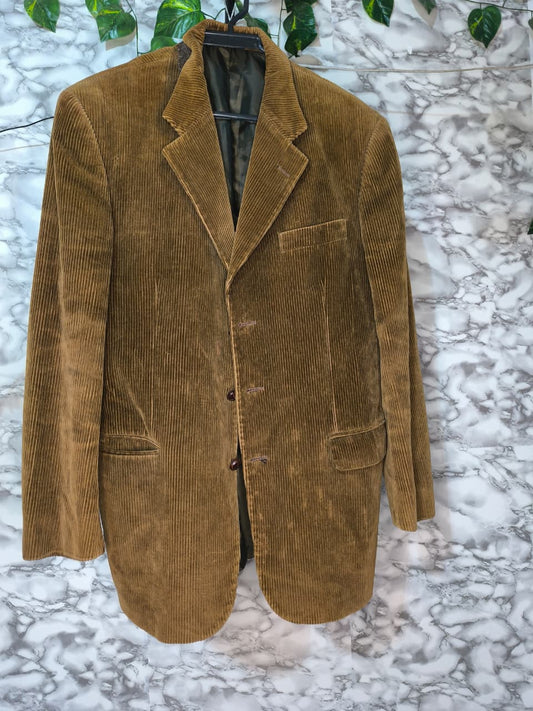 Saco Hombre Pana Canales Marrón Mostaza Tabaco Corte Alargado Tres Botones Talla L