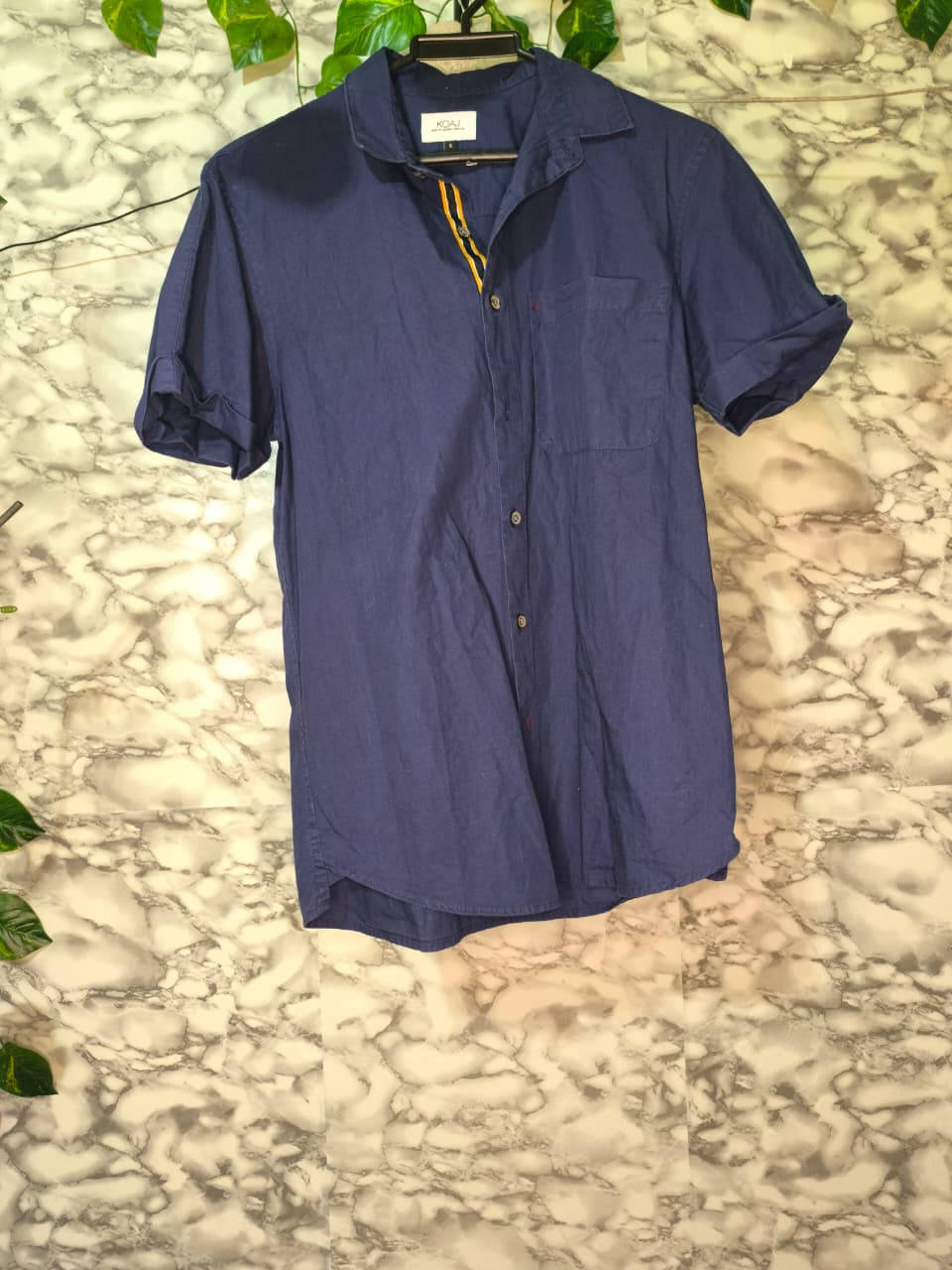 Camisa Hombre Azul Marino Manga Corta Casual Talla S