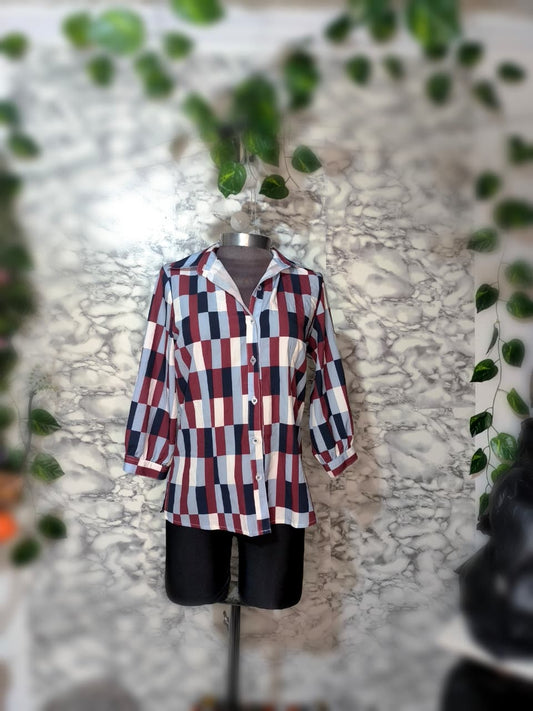 Camisa Geométrica Vintage Mangas 3/4 – Nicols