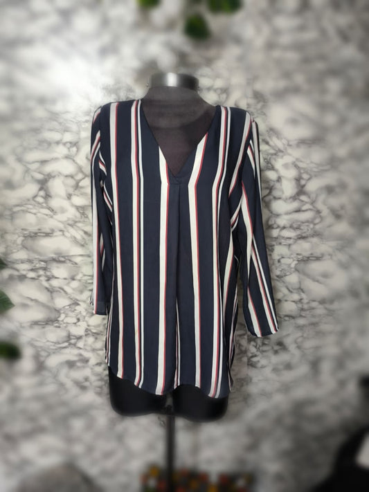 Blusa Rayas Náuticas Navy con Escote en V – KOAJ