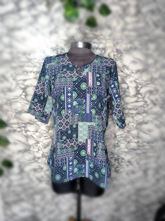 Blusa Bohemia con Estampado de Mosaico Étnico – LEO