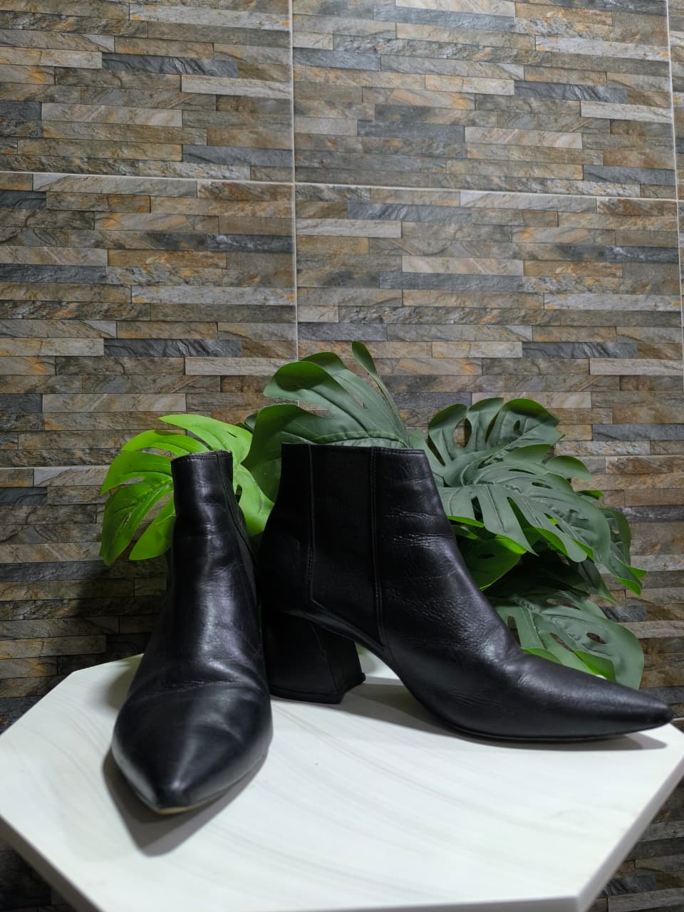 Botines Cuero Legítimo Negro Tacón Bloque – Vélez